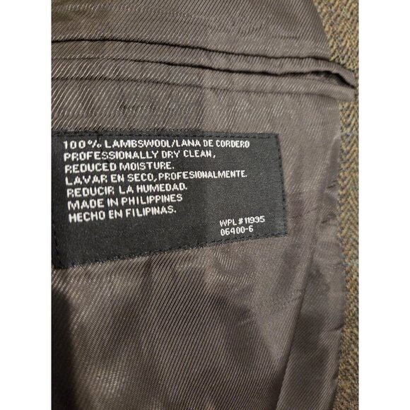 Stafford Lambswool Blazer Sz 43R Green Herringbone Plaid Sport Coat Elevated - Picture 7 of 13